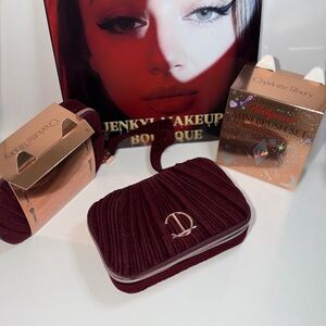 Charlotte Tilbury Wine Red Corded Crossbody Cosmetic Case with Gold Logo